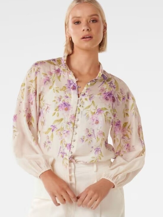 Ever New Tops - Evernew Floral Blouse Button Up Small 4. PTP 19"